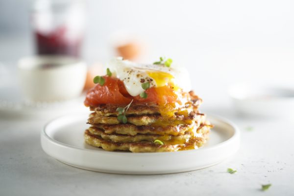 Potato pancakes with poached egg